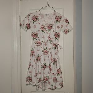 White with pink flowers dress